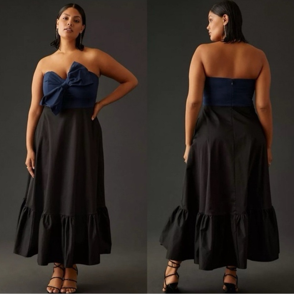 Anthropologie Blue Maxi A-Line Skirt with Ruffled Tiers